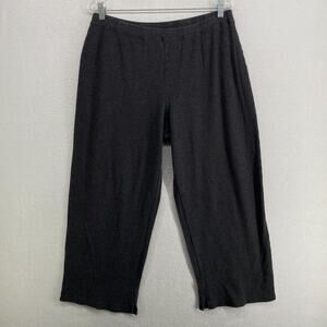 EILEEN FISHER Pants L 100% Cotton Jersey High Waist Wide Leg Crop Charcoal Gray